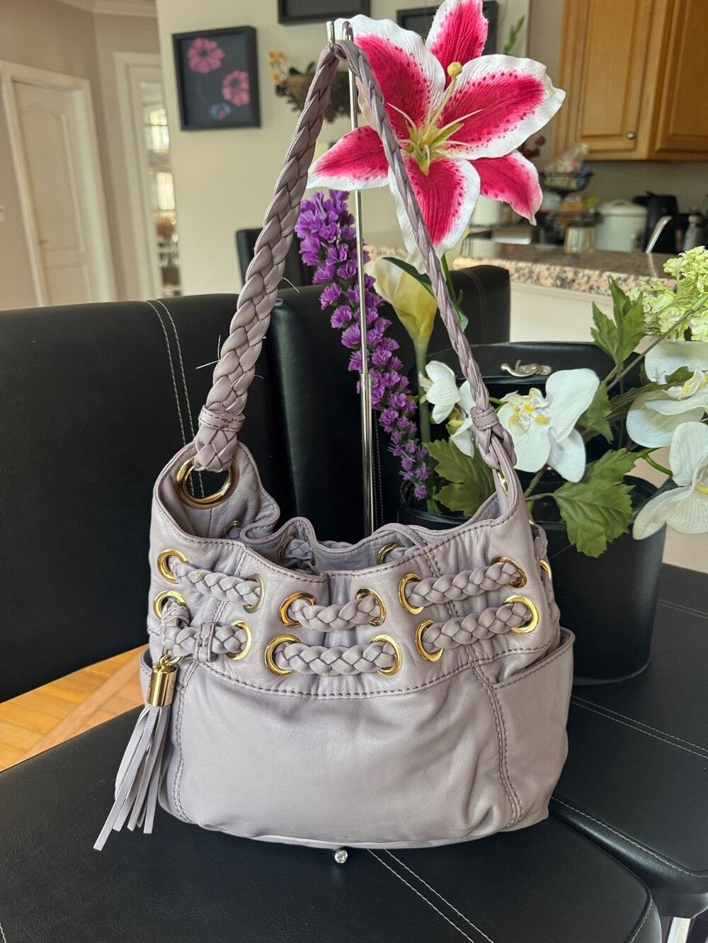 Michael Michael Kors Braided Astor Grommet Large Shoulder Tote lavender